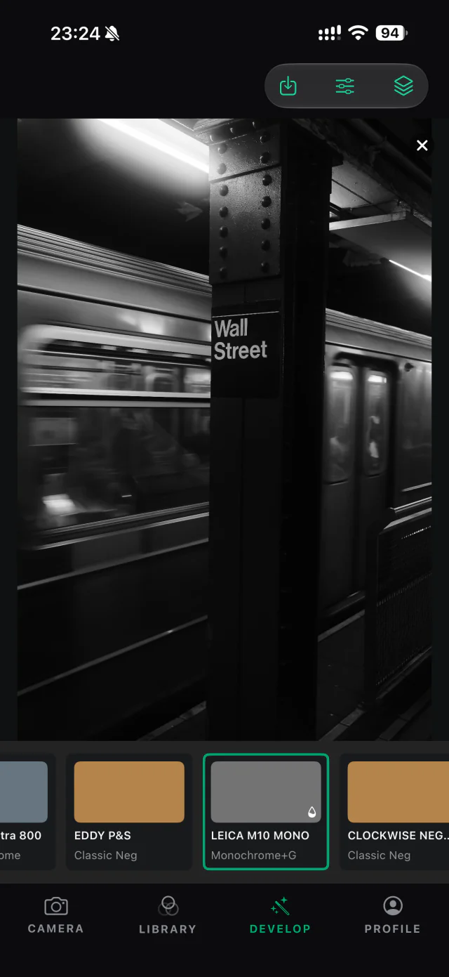 A monochrome Wall Street photograph developed in fujibank