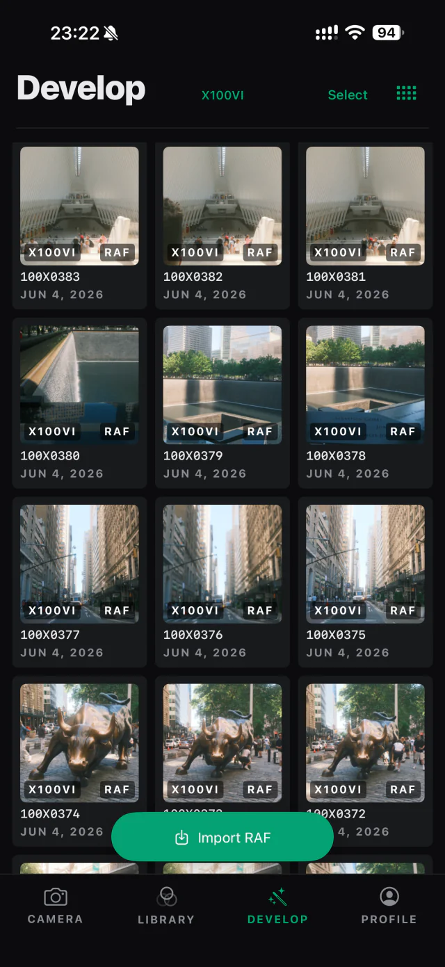 A gallery of imported X100VI RAF photographs in fujibank